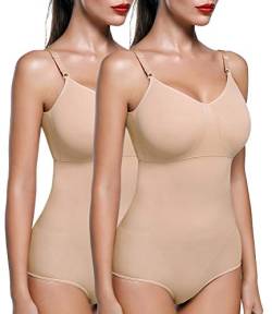 COMFREE Miederbody Damen Shaping Body Shaper Figurformender Formbody Bodyformer Shapewear Nahtlose Brustfrei mit Bauch Weg Effekt Stark Formend mit Bein Formender Bodysuit Unterwäsche Beige M von COMFREE