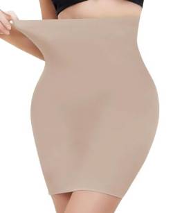 COMFREE Miederrock Damen Unterrock Hohe Taille Miederröcke Miederkleid Figurformend Unterrock Halbrock Bauchweg Miederslip Miederpant Shapewear Miederbody Bauch Weg Beige L von COMFREE