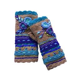 COMIOR Damen Winter Armstulpen Handschuhe Gestrickte Blumen Fingerlose Handschuhe Pulswärmer Strick Kurzer Gestrickte Fäustlinge von COMIOR