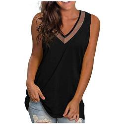 Damen Tanktop Sexy Tank Top V-Ausschnitt Ärmellos Blusentop Ladies Sommer Vest Kurz Strand Urlaub Oberteile Frauen Mesh Crop Tops Einfarbig Blusen Freizeit T-Shirt Women Weste Tee Shirts von COMIOR