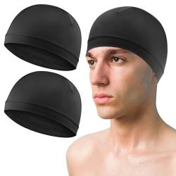COMNICO 2 Stück Herren-Schädelkappen, Beanie, multifunktionale Schlafmützen, atmungsaktive Kopfbedeckung, schweißabsorbierende Liner-Kappe für Männer und Frauen (Schwarz) von COMNICO