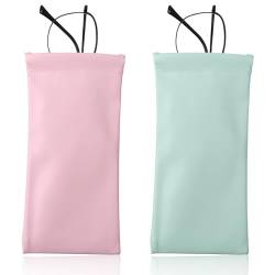 COMNICO Brillenetui, 2 Stück Weiches Sonnenbrillenetui Reisen Tragbar PU Leder Sonnenbrillen Brillenhülle Organizer-Tasche für Damen und Herren, (Helles Cyan, Rosa) von COMNICO