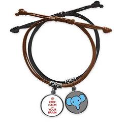 Quote Keep calm Use your Brain Black Armband Seil Handkette Leder Elefant Armband von COMP