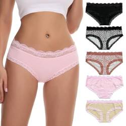 COMSOFT Damen Baumwolle Unterwäsche Hohe Taille Höschen Spitze Slips（Mehrfarbig B, L von COMSOFT