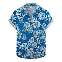 CONGJI Herren Hawaii-Hemd Sommer Tropische Strandhemden Kurze Ärmel Button Down Aloha Shirts Casual Button-Down-Shirts, Blau-Weiß, XX-Large von CONGJI
