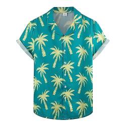 CONGJI Herren Hawaii-Hemd Sommer Tropische Strandhemden Kurze Ärmel Button Down Aloha Shirts Casual Button-Down-Shirts, Grün-gelbe Kokosnuss, Mittel von CONGJI