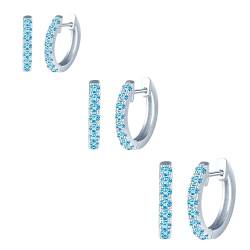 CONILOK 3 Paare Zirkonia Ohrringe Silber 925 Creolen Blau Ohrringe Set 10,12,14MM Damen Schmuck Ohrring Set Kleine Geschenke für Frauen Freundin Mama Geburtstag Weihnachtstag Valentinstag von CONILOK