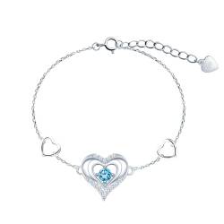 CONILOK Armband Herz Zirkonia Armkette Damen Armreif Silber 925 Verstellbares Blau Liebes Armbänder Geschenk für Sie Frauen Freundin Teenager Mädchen Geburtstag Muttertag Hochzeit Weihnachtstag von CONILOK