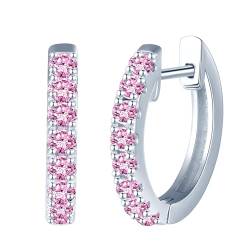 CONILOK Ohrringe Silber 925 Creolen Damen Ohrringe 14mm Ohringe Groß Zirkonia Ohrring Rosa Ohrschmuck Geschenk für Sie Frauen Freundin Teenager Mädchen Geburtstag Muttertag Hochzeit Weihnachtstag von CONILOK