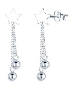 CONILOK Stern Quasten Ohrringe Silber 925 Stecker Doppelt Kugel Anhänger Ohrstecker Ohrhänger Silber Damen Schmuck Ohrring Geschenke für Frauen Mädchen Freundin Geburtstag Weihnachtstag Valentinstag von CONILOK