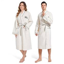 CONOMAX 2Pcs Paare Morgenmantel Waffel Robe Sets Baumwolle Bademantel für Hotel Spa Party Kimono robe, Beige- Mrs. & Mr., Medium von CONOMAX