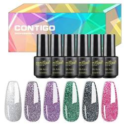 CONTIGO Glitzer Gel Gellack Nail art Set Soak Off UV-LED Gel Polish 6 X 7ml von CONTIGO