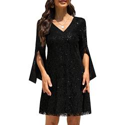 Hochzeitsgast Kleider für Damen,Cocktailkleid,Kleider für Hochzeit als Gast,Spitze Chiffon Abendkleid, Black12, XX-Large von COOAN