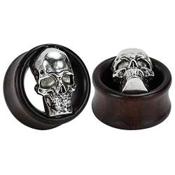 COOEAR Ebenholz Holz Metall Schädel Stil Messgeräte für Ohren Piercing Körperschmuck Tunnel Plugs 1 Paar 7/8" von COOEAR