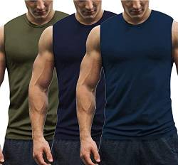 COOFANDY 3er Pack Herren Tank Top Unterhemden Gym Bodybuilding Trainingsshirt Muskelshirt Work Out Tops Herren Athletic Achselhemden Armeegrün/Marineblau/Blau S von COOFANDY