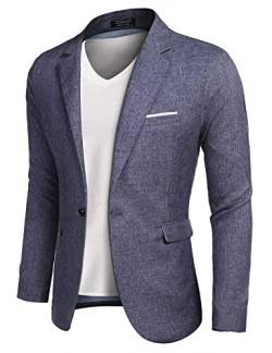 COOFANDY Anzüge für Herren Sakko Regular Fit Männer Anzugjacke Sakko Sportlich Blazer EIN Knopf Jackett Blau L von COOFANDY