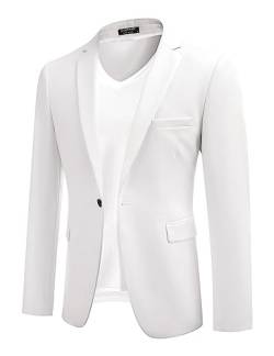 COOFANDY Anzugjacke Herren Regular Fit Sakko Anzugjacke Blazer Anzug Sakko EIN Knopf Blazer für Business Hochzeit Weiss L von COOFANDY