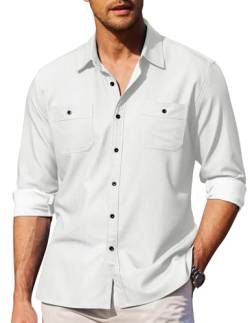 COOFANDY C Herren Hemden Langarm Zwei Taschen Freizeithemd Button Down Arbeithemd Regular Fit Freizeithemd Weiß XXL von COOFANDY