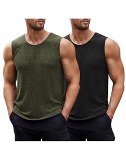 COOFANDY Fitness Ärmellos Muskelshirt Work Out Tops Herren Tops 2 Pack Aschelshirt Sportlich Tee Sport Tank Top 2 Stück Schwarz/Armee grün M von COOFANDY