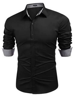 COOFANDY Freizeithemd Herren Langarm Slim fit Hemd Langarm Baumwolle Businesshemd Mens Shirts Schwarz XXL von COOFANDY