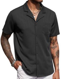 COOFANDY Freizeithemd Kurzarm Button Down Hemd Herren Elastisch Slim fit Sommerhemd Bügelfrei Hemden Kubanisches Hemd Schwarz XXL von COOFANDY