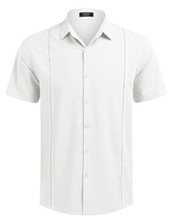 COOFANDY Freizeithemden für Herren Kurzarm Hemd Sommerhemd Lockere Passform Tropische Urlaub Strand Hemden Atmungsaktiv Weiß L von COOFANDY