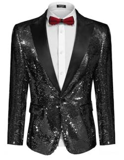 COOFANDY Glänzende Pailletten-Anzugjacke für Herren, Blazer mit einem Knopf, Smoking für Party, Hochzeit, Bankett, Abschlussball, Pitch-Black, XX-Large von COOFANDY