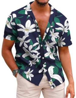 COOFANDY Hawaii Hemd Männer Hemd Herren Kurzarm Freizeit Sommerhemd Hemden Männer Hemdurlaub Strand Hemd Party Hemd Hawaii Shirt Sommer Shirt E-Marineblau XXL von COOFANDY