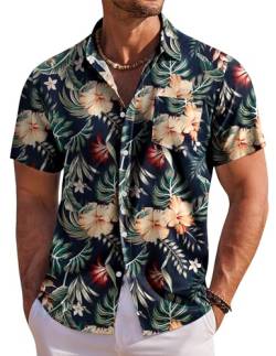 COOFANDY Hawaii Hemd Männer Hemd Kurzarm Regular Fit Sommerhemd Herren Freizeit Hemden Urlaub Strand Hemd Party Hemd Hawaii Shirt Navyblau-Blume XL von COOFANDY