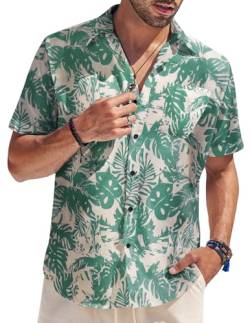 COOFANDY Hawaii Hemd Männer Herren Hemden Hawaiihemden Kurzarm Hemden Sommer Blumen Hemd Strand Hemd Aloha Shirts Herren Floral Hemd Faltenfrei Beige & grüne Blume XL von COOFANDY