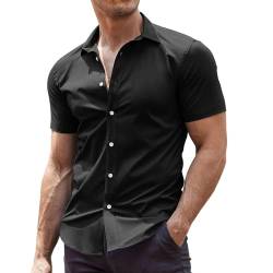 COOFANDY Hemd Herren Kurzarm Bügelfrei Businesshemd Regular Fit Freizeithemden Baumwolle Stretch herrenhemd Kurzarm Sommerhemd Formales Hemd Schwarz 2XL von COOFANDY