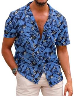 COOFANDY Hemd Herren Kurzarm Hawaii Hemd Sommer Strand Hemd Hawaii Kurzarmhemd Bügelfrei Freizeithemden Urlaub Shirt for Herren Party Hemd A-Königsblau L von COOFANDY