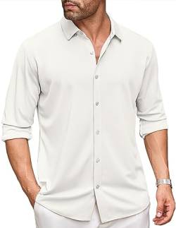 COOFANDY Hemd Herren Langarm Bügelfrei Hemd Modern Fit Freizeithemd Men's Casual Shirt Langarmhemd Faltenfreies Hemd Weiß M von COOFANDY