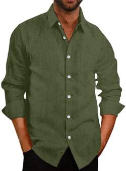 COOFANDY Hemd Herren Langarm Leinenhemd Businesshemd Freizeithemden Sommerhemd Regular Fit Hemd Button Down Hemd Modische Armeegrün-1 XL von COOFANDY