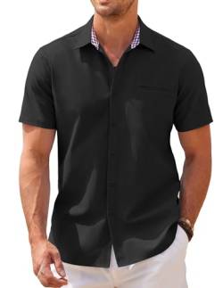 COOFANDY Hemd Herren Schwarz Hemd Kurzarm Casual Hemden Freizeithemden Für Herren Regular Fit mit Karokragen Kleid Sommer Hemd Business Schwarz M von COOFANDY