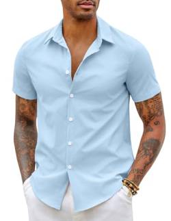 COOFANDY Hemd Kurzarm Herren Businesshemd Sommerhemd Kurzarmhemd Freizeithemd Einfarbig Basic Shirt Button Down Hemd Kent-Kragen Hemd Männer Blau XL von COOFANDY