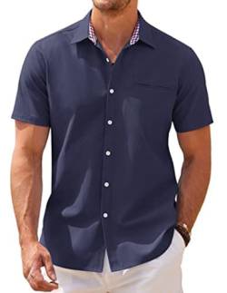 COOFANDY Hemd Kurzarm Herren Kurzarmhemd Fuer Männer Oxford Hemd Freizeit Basic Kleiderhemd Regular Fit Einfarbig Businesshemden Für Herren Navy blau XL von COOFANDY