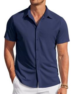 COOFANDY Hemden Herren Kurzarm Casual Sommer Outfit Freizeithemden Button Down Regular Fit Sommer Shirts Herren Navy Blau L von COOFANDY