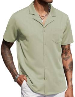 COOFANDY Hemden Herren Kurzarm Freizeithemden für Herren Cuban Hemd mit Reverskragen Sommerhemd Männer Strickhemd Sommer Graugrün L von COOFANDY