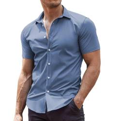 COOFANDY Hemden Herren Kurzarm Sommer Hemd Herrenhemden Kurzarm Businesshemd Freizeithemden für Herren Kurzarmhemd Hemd Männer Herrenhemd Kurzarm Denim Blue M von COOFANDY