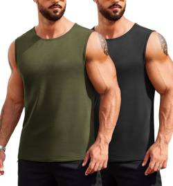 COOFANDY Herren 2 Pack Quick Dry Workout Tank Tops Gym Muscle Tanks Activewear Sleeveless T Shirts, Schwarz/Armeegrün, L von COOFANDY