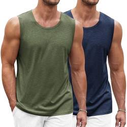 COOFANDY Herren 2er Set Tank Top Ärmelloser Muskelshirt Quick Dry Workout Sport Fitness Hoodie Unterhemden Blauviolett/Militärgrün XXXL von COOFANDY