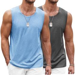 COOFANDY Herren 2er Set Tank Top Ärmelloser Muskelshirt Quick Dry Workout Sport Fitness Hoodie Unterhemden Dunkelgrau/Hellblau XXXL von COOFANDY