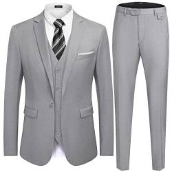 COOFANDY Herren 3 Stück Slim Fit Anzug Set Ein-Knopf Jacke Blazer Weste Hosen Set Hochzeit Formale Abschlussball Smoking Anzüge, GRAU, XX-Large von COOFANDY