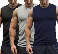 COOFANDY Herren 3per Pack Baumwolle Axelshirt Ärmellos Achselshirts Classic Athletic Muskelshirts Unterhemden für Männer Schwarz/Navy Blau/Hellgrau L von COOFANDY