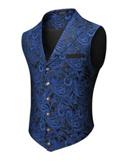 COOFANDY Herren-Anzugweste mit Paisleymuster, viktorianischer Weste, Gothic, Steampunk, formelle Weste, Smoking-Weste mit eingekerbtem Revers, Blau, Small von COOFANDY