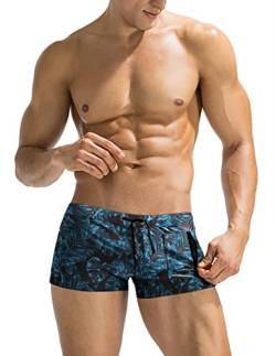 COOFANDY Herren-Badehose, Badehose, Badehose, Badehose, quadratisches Bein, Board-Shorts, S-3XL, Blaues Blatt und Schwarz, XL von COOFANDY