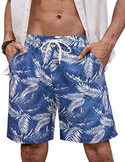 COOFANDY Herren-Badehose, Board-Shorts, Sommer, Strand-Shorts, Badebekleidung für Herren, ohne Futter, Weißes Blatt, X-Groß von COOFANDY