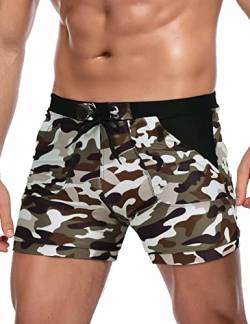 COOFANDY Herren Badehose Camo Quick Dry Shorts mit Taschen - Grün - Medium von COOFANDY