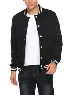 COOFANDY Herren-Baseballjacke, schmale Passform, Bomberjacke, Baumwolle, Pitch-Black, L von COOFANDY